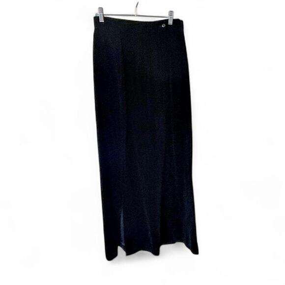 90s vintage black velvet midi skirt with side slit - Picture 1 of 6